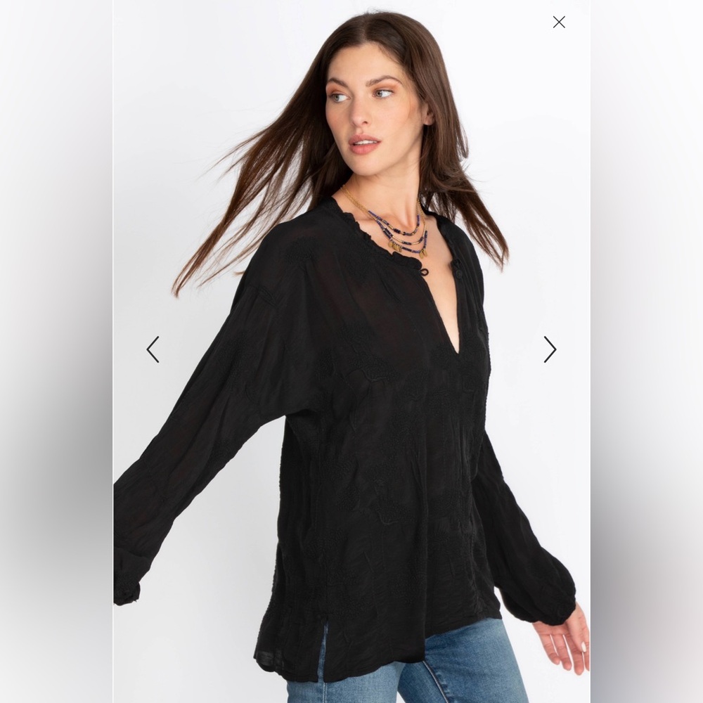 Johnny Was Daisy Arianda Black V-Neck Tunic Blouse Size 1X